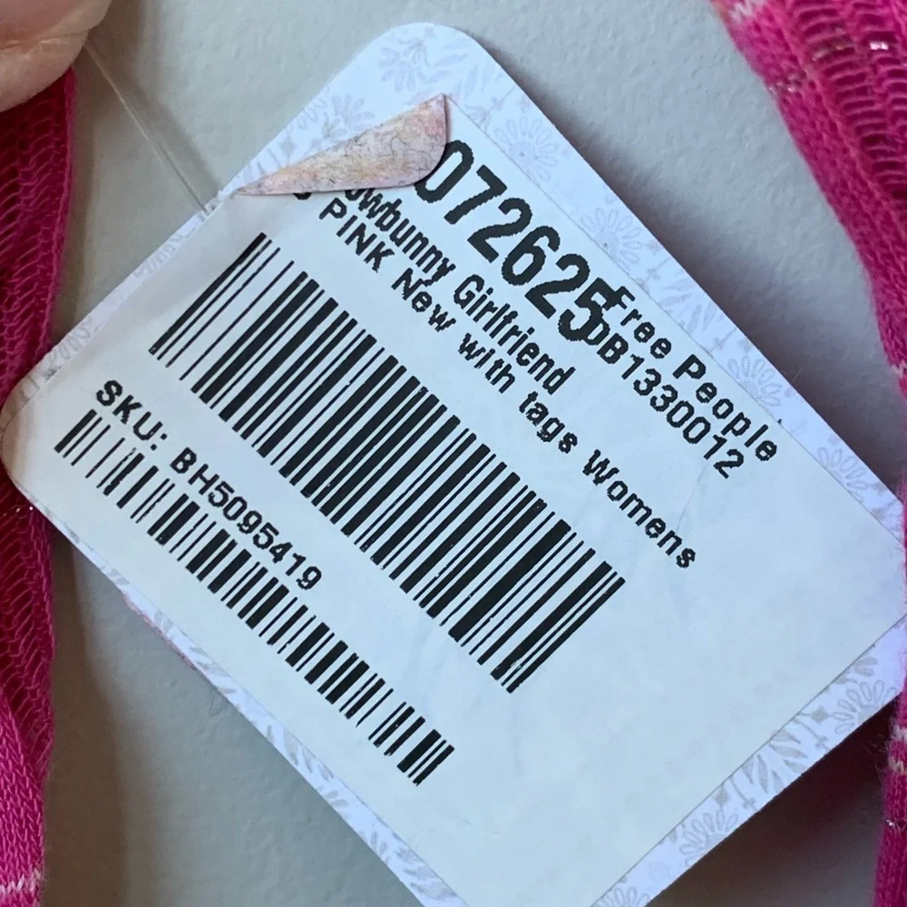 FREE PEOPLE Women’s Bright Pink White Gold Stripe Ribbed Long Sleeve Cowl Neck